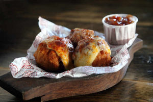 Golden globes – the mac 'n' cheese balls are served with a sweet salsa