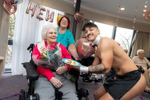 Connie White enjoys her hen party with butler Brandon