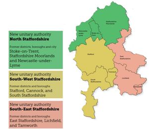 A Map Showing The Proposed Three Unitary Authority System Proposed By Lichfield District Council, South Staffordshire District And Tamworth Borough Council Included In The Proposal Document
