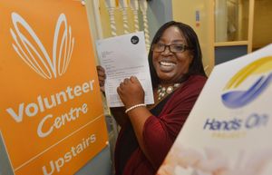 Jean Taylor celebrating in 2015 after the volunteer centre was given a £453,000 lottery grant