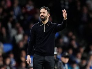 Manchester United manager Ruben Amorim gestures on the touchline