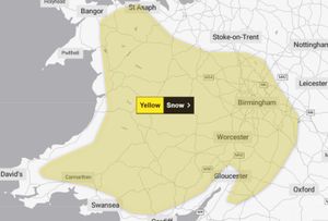 A screen grab of a Met Office map shows a yellow warning for snow - which will be in place from 16:00 on Wednesday February 18 to 06:00 on Thursday February 19 - covering parts of the West Midlands (excluding Stoke-on-Trent).