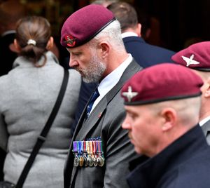 The military funeral of Northern Ireland veteran Luke Smith, at St Michael's and All Angels Church, Penkridge.