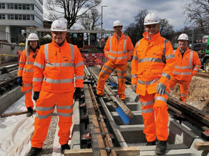 Supporting image for story: Final piece of track welded into place for Birmingham Westside Metro extension