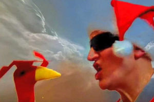 Action from the video with Adrian singing to Eric