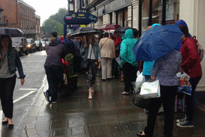 Big queues built up for buses. Photo by Megan WIlls.