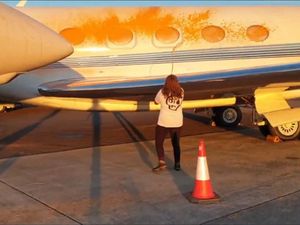 Supporting image for story: Two women in court after private jets sprayed with orange paint