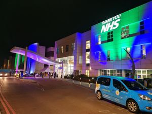 Russells Hall Hospital, which was illuminated with a sign thanking the NHS
