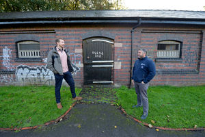Adam Davies and Keith Stevens outside the former stables, for which they have grand designs on what they can do with it
