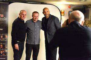 Paul Cook and Matt Murray with a fan