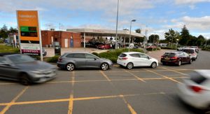 Queues for Sainsbury's at Meole Brace in Shrewsbury