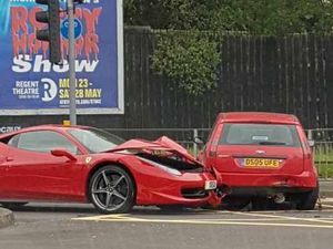 Supporting image for story: Ferrari crashes on busy Staffordshire road