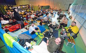 Some of the players take a rest during the non-stop game
