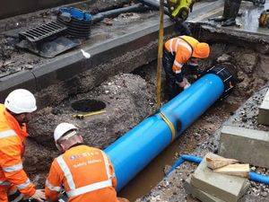 Supporting image for story: Work continues on burst water main with A38 in Staffordshire remaining closed 