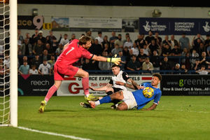 In a play-off semi-final thriller at home against Halesowen Town, Matty Stenson squeezed in a late strike to send the Bucks into the final (Picture: Kieren Griffin Photography)