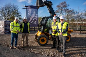 Cabinet Member for Housing marks the start of works to build new council bungalows at Bellamy Lane, with Harvey Brand (Site Manager, Keon), Matt Wilkes (Project Manager, Keon), Councillor Steve Evans (Deputy Leader: City Housing) and George Williams (Service Manager)