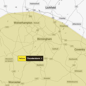 A map detailing the area covered by the weather warning.