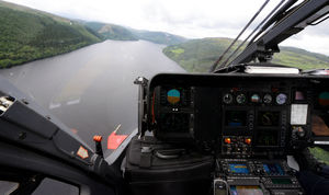 Wales Air Ambulance flying over Lake Vyrnwy