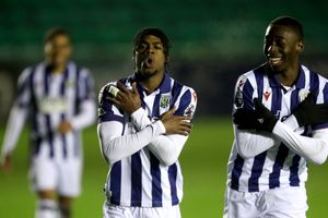 Akeel Higgins, left, and Eseosa Sule celebrate. (Photo by Adam Fradgley/West Bromwich Albion FC via Getty Images)