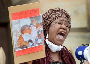 One of the speakers at the protest makes her voice heard 