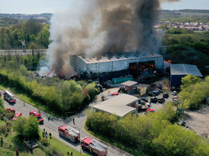 Supporting image for story: Telford fire: Recycling plant to be demolished as blaze next to M54 expected to burn for days