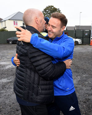 Alan Halsall, who plays Tyrone from Coronation Street greets organiser Alistair Rowland from the Co-op
