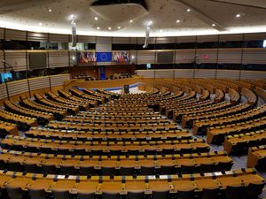 The European Parliament hemicycle in Brussels