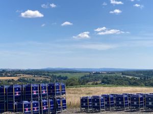 Water bowsers ready for farmer pick-up at Shropshire collection site.