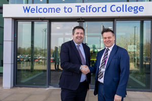 Shaun Davies MP (left) with Lawrence Wood, Principal and Chief Executive at Telford College.