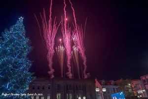 Firework display lighting up the sky from the Guildhall rooftop