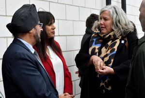 Transport Secretary Heidi Alexander arrives at Wolverhampton Railway Station to mark the transfer of West Midlands Trains into public ownership.Chatting to MP's Warinder Juss and Sureena Brackenridge.
