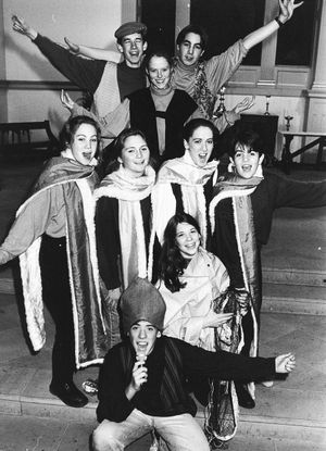 The church youth group at St Anne's Church in Bewdley, were planning to perform a musical based on St Peter's Gospel. The photograph shows Ben Calverley, Clare Fauset, Lucy Williams, Louise Rhodes, Anne Huckle, Jo Streetfield, Robin Stout, Jennie Royston and Matt in November 1993.