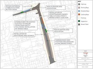 Broad Street – Streetscape changes to provide a "more welcoming and prioritised environment for pedestrians". Picture: Shropshire Council