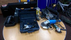 Various tools, including angle grinders