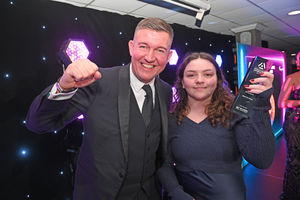 Black Country Apprentice Awards 2024.The Richardson Suite at West Bromwich Football Club. Pictured, Barry Rotherham presents Abbie Farr-Smith with apprentice of the year.
