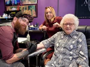 Supporting image for story: What a hoot as 'rebel' great-grandmother from Tipton celebrates her 90th with a tattoo