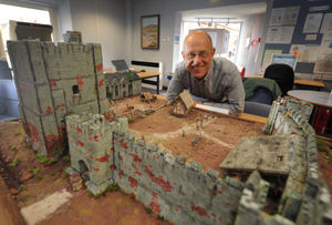 With his replica model of Bridgnorth Castle, Gerry West, of Bridgnorth, at Bridgnorth Library, Bridgnorth