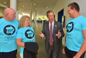 Nigel Farage with Colin Carr, Pat Cheshire and Damian Jones, all from Dawley