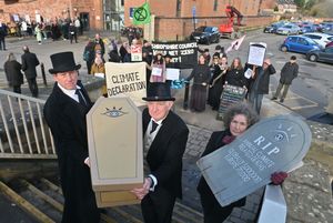 Campaigners outside Guildhall ahead of the meeting.