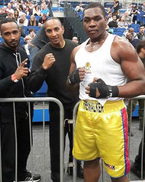 Firewalker's Hosea Stewart with his supporters after victory at the Doncaster Dome last weekend.