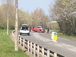Supporting image for story: Busy Telford road closed after car flips onto its roof
