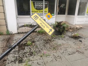 Supporting image for story: Road sign demolished following Shrewsbury RTC