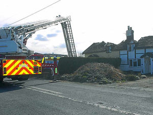 Supporting image for story: 96 firefighters tackle blaze at thatched cottages