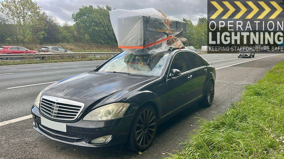 Chill Out! Staffordshire road traffic cops stop driver on M6 who strapped fridge-freezer on car roof