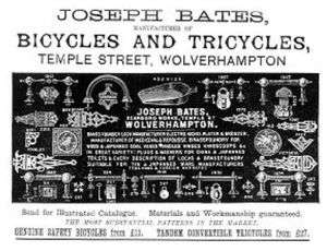 An advertisement for Joseph Bates' bicycles and tricycles from 1896