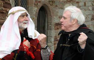 Blake Bromley and Geoff Speechly dress up to promote the forthcoming Palm Sunday service at Aston Eyre Church in 2007