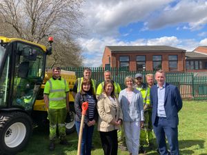 (from left, front row) Cllr Maria Crompton; Cllr Kerrie Carmichael, leader of Sandwell Council; Lilian Greenwood MP, Minister for Future of Roads; Cllr Paul Moore, deputy leader of Sandwell Council. Back row: Sandwell Council highway staff. Pic: LDRS