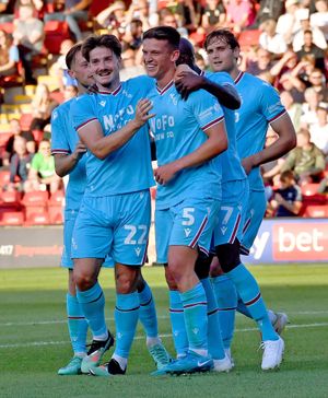 Walsall defender Harrison Burke celebrates his winning goal against Aston Villa.