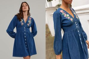 Blue Denim Embroidered Starlight Mini Dress £69 (was £120) 43% off