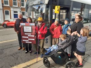 Ludlow councillors, campaigners and passengers celebrated the new bus timetable. Picture: LDRS
Note, not for publication: The mother of the children pictured is Councillor Stacey Harris (Rockspring Ward). She gave me the OK verbally to use the pictu